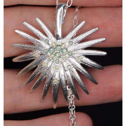 Whimsical Ice Princess Silver Tone Pendant Necklace With Blue Rhinestones