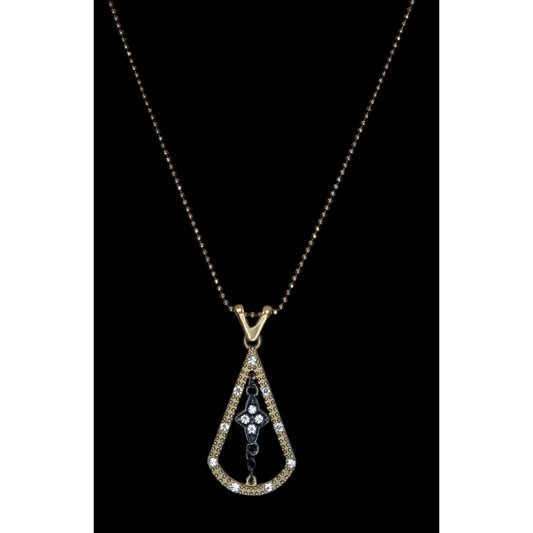 Art Deco Black Gold Pendant Necklace Triangle Teardrop Flower Rhinestone Statement