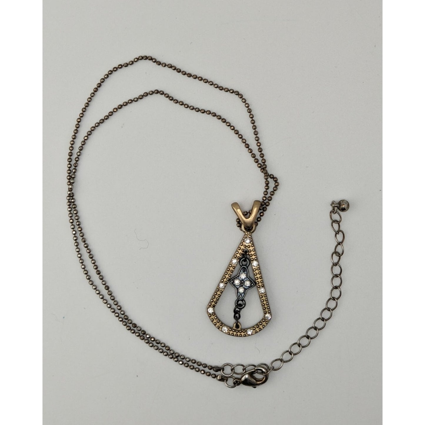 Art Deco Black Gold Pendant Necklace Triangle Teardrop Flower Rhinestone Statement