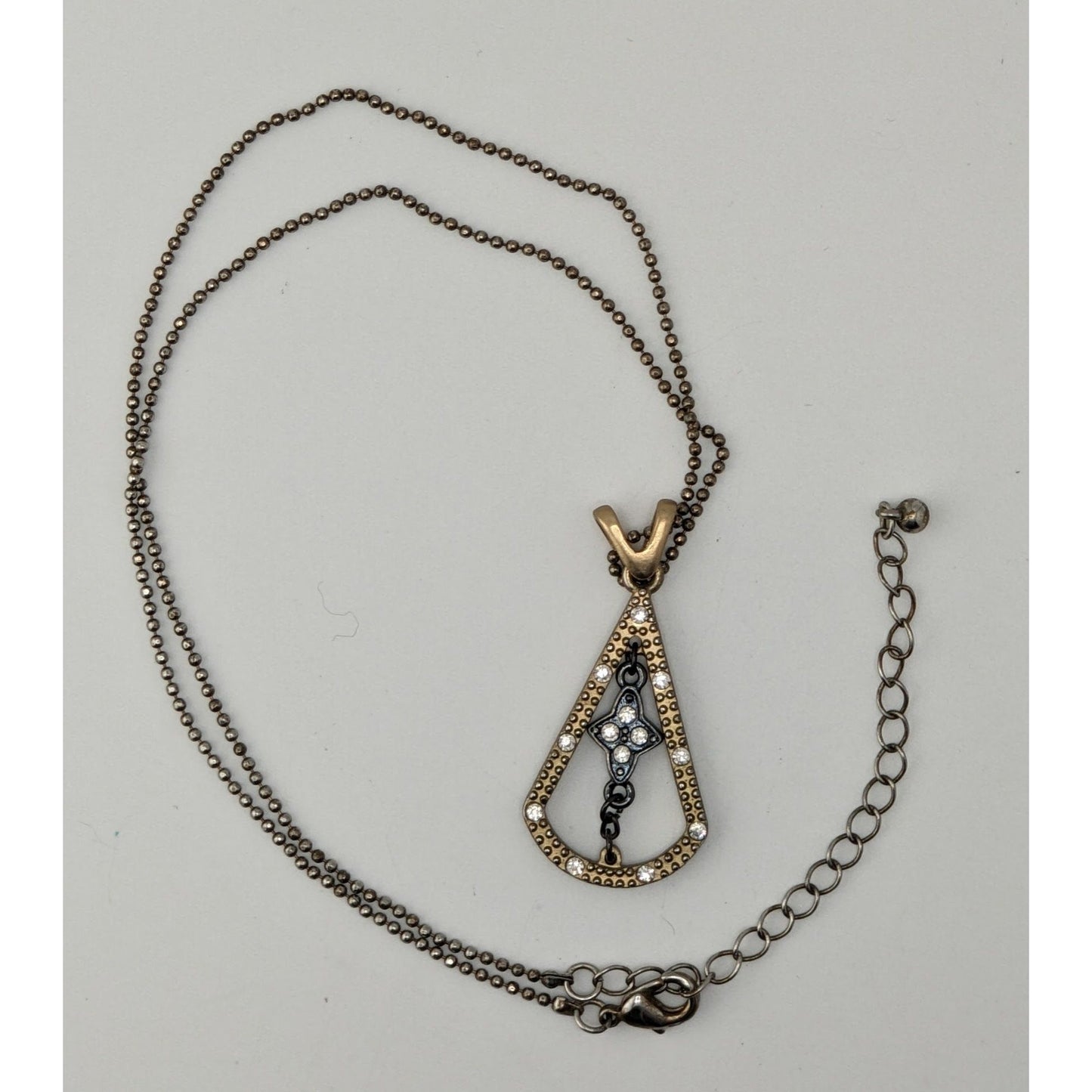 Art Deco Black Gold Pendant Necklace Triangle Teardrop Flower Rhinestone Statement