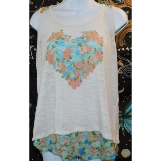 No Boundaries Semi-Sheer Floral Heart Tank Top