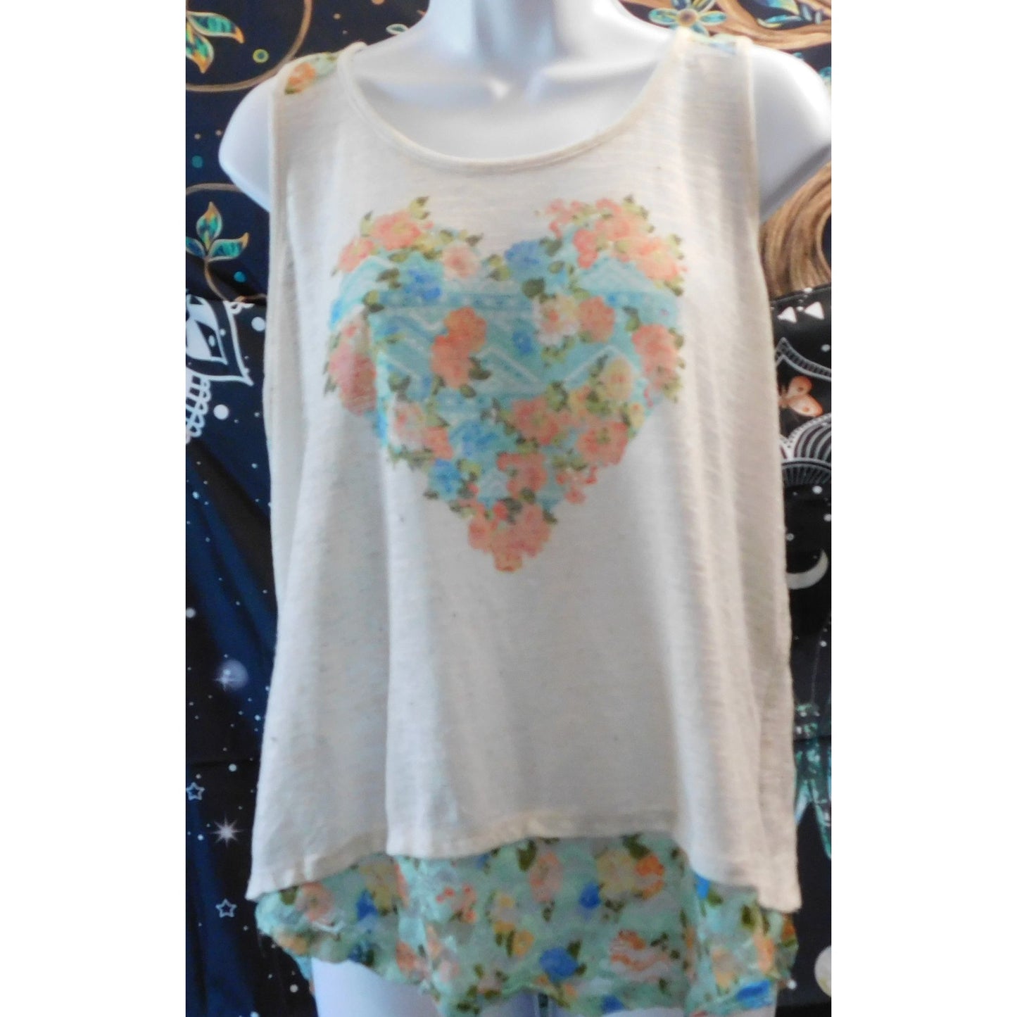 No Boundaries Semi-Sheer Floral Heart Tank Top
