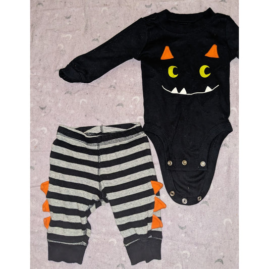 Carters Baby Halloween Monster Outfit 3M Black Bodysuit Striped Spike Pants