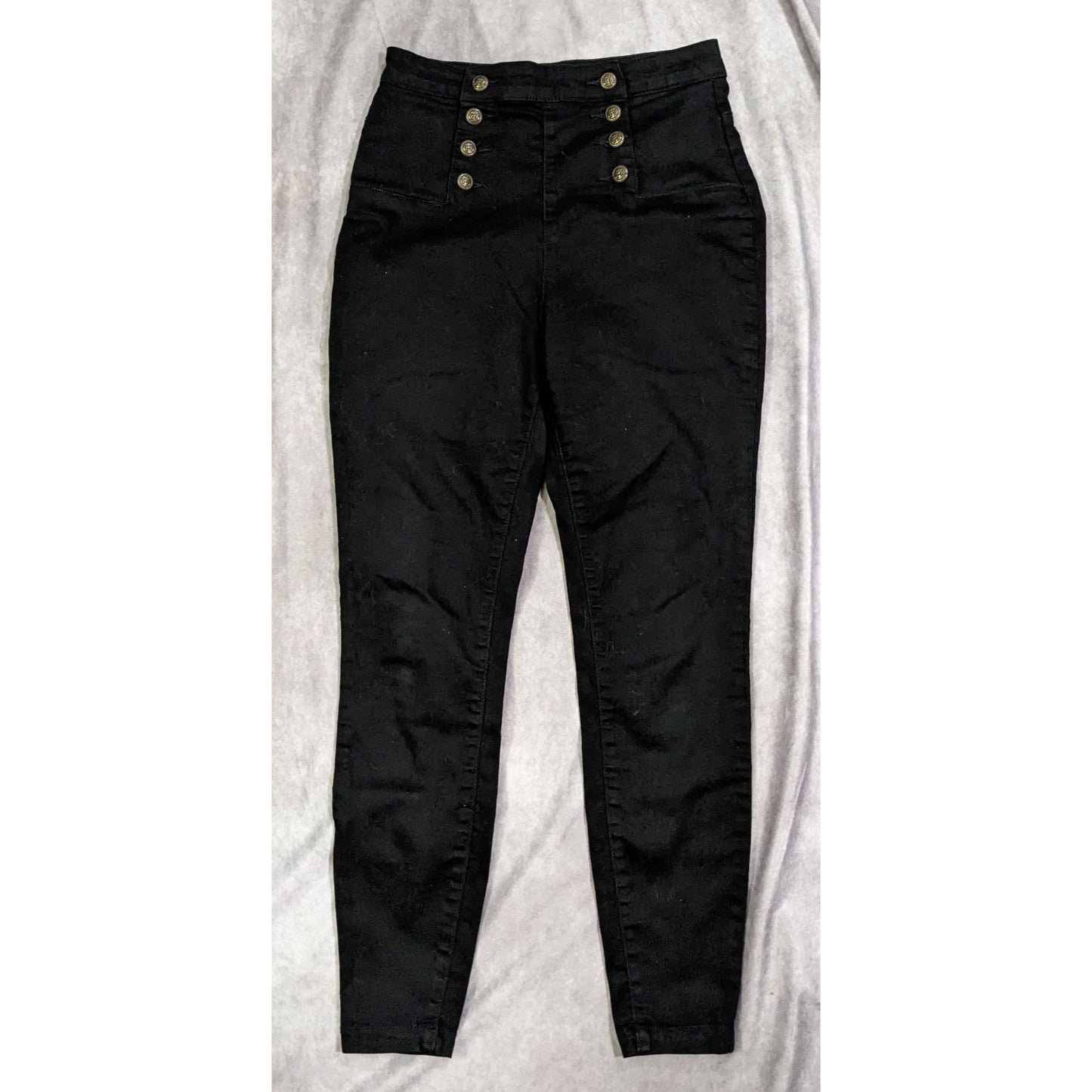 Gothic Punk Double Button Front Black Jeans by Blackheart