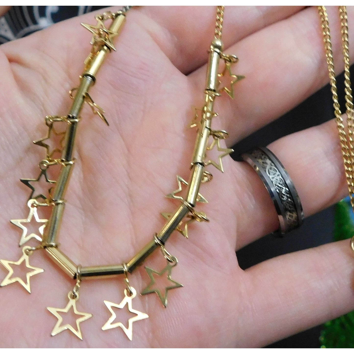 Whimsical Gold Tone Star Charm Necklace