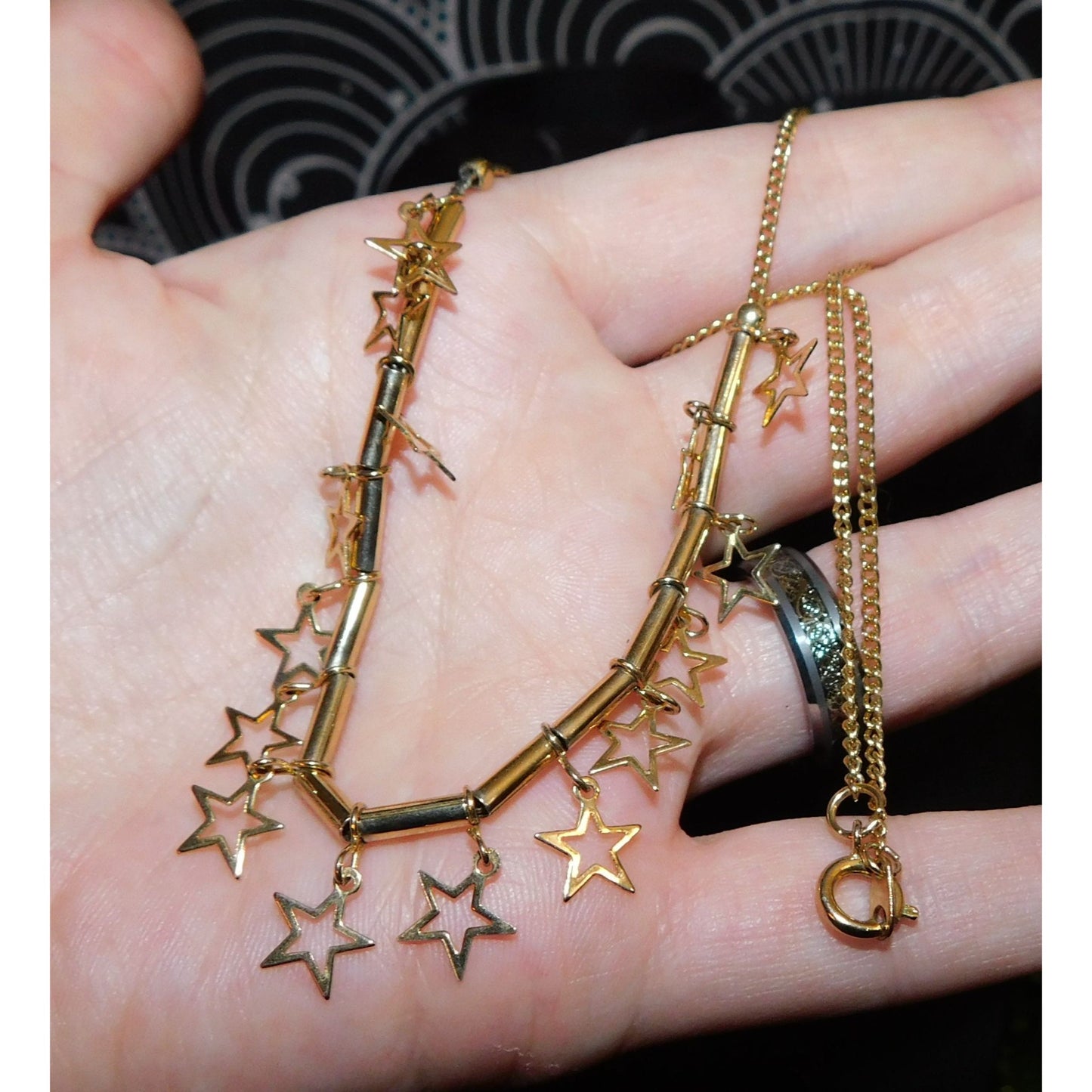 Whimsical Gold Tone Star Charm Necklace