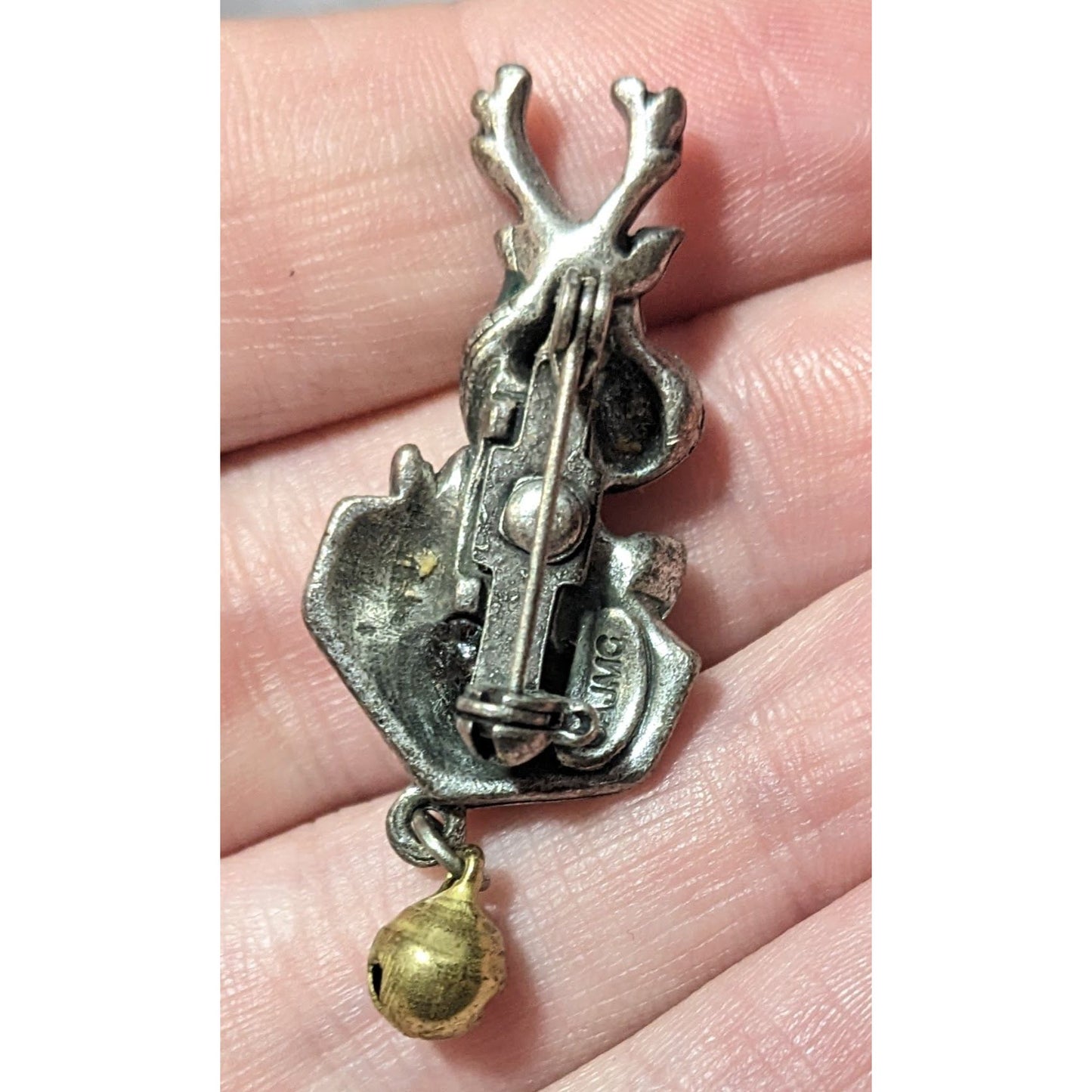 Vintage AJMC Silver Holiday Reindeer Brooch