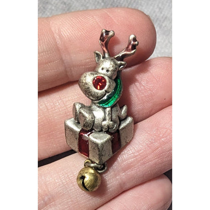 Vintage AJMC Silver Holiday Reindeer Brooch