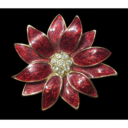 Vintage SFJ Christmas Enameled Poinsettia Brooch