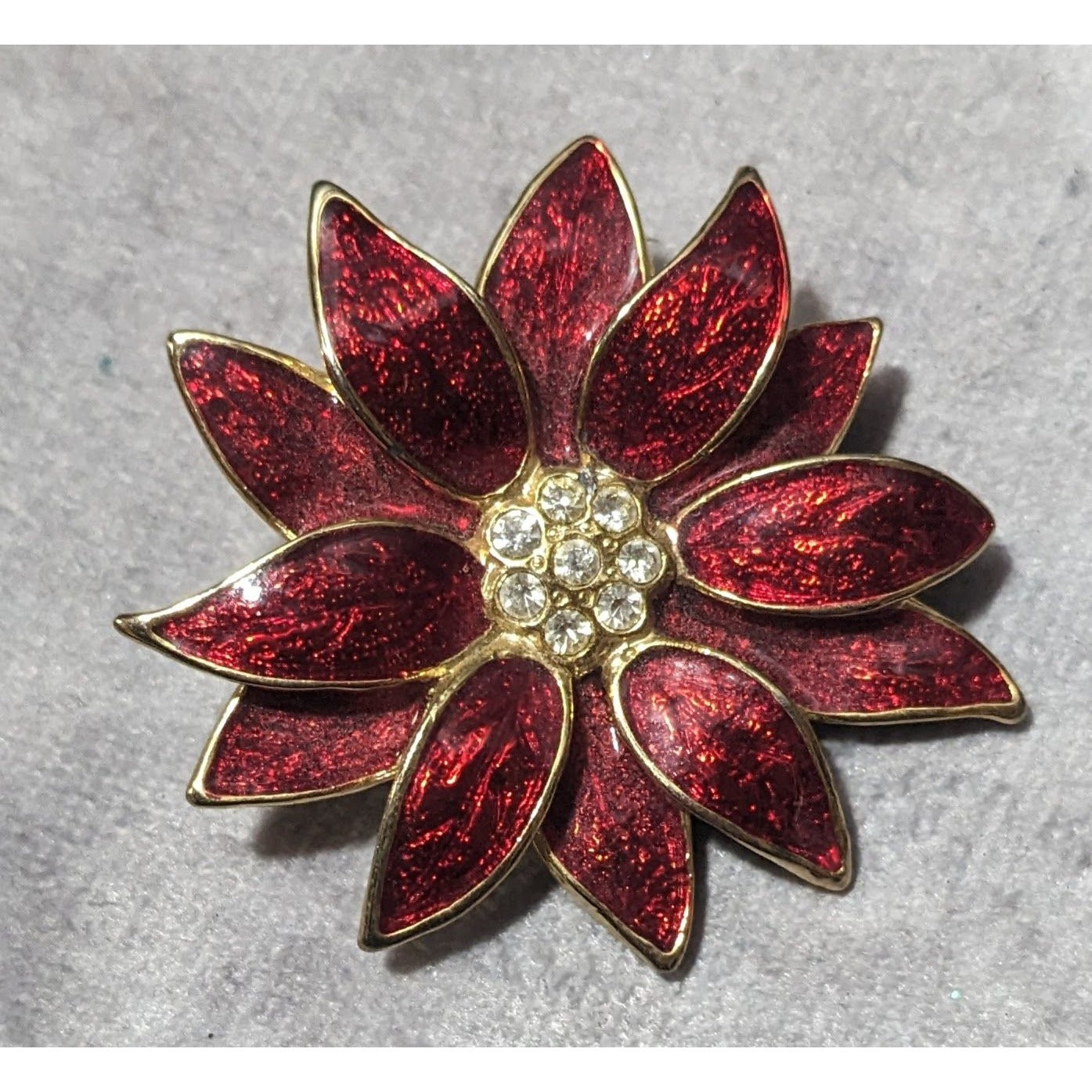 Vintage SFJ Christmas Enameled Poinsettia Brooch