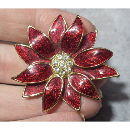 Vintage SFJ Christmas Enameled Poinsettia Brooch