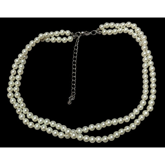 Elegant Glass Pearl Double Strand Necklace