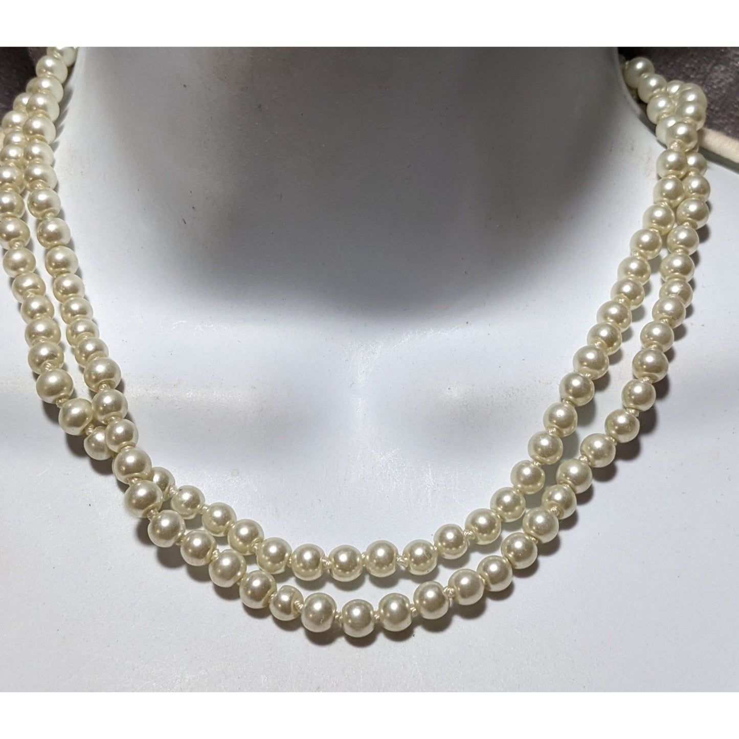 Elegant Glass Pearl Double Strand Necklace