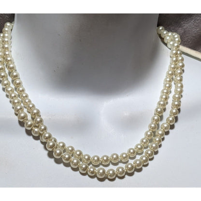 Elegant Glass Pearl Double Strand Necklace