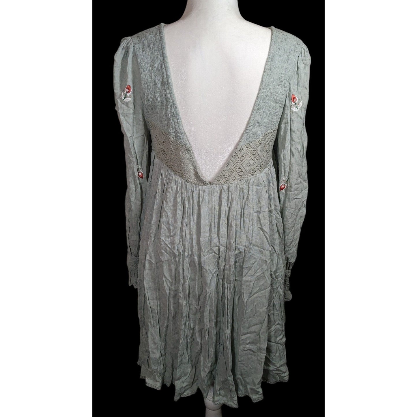 Free People Bohemian Floral Sage Dress With Embroidery