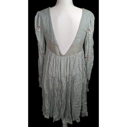 Free People Bohemian Floral Sage Dress With Embroidery