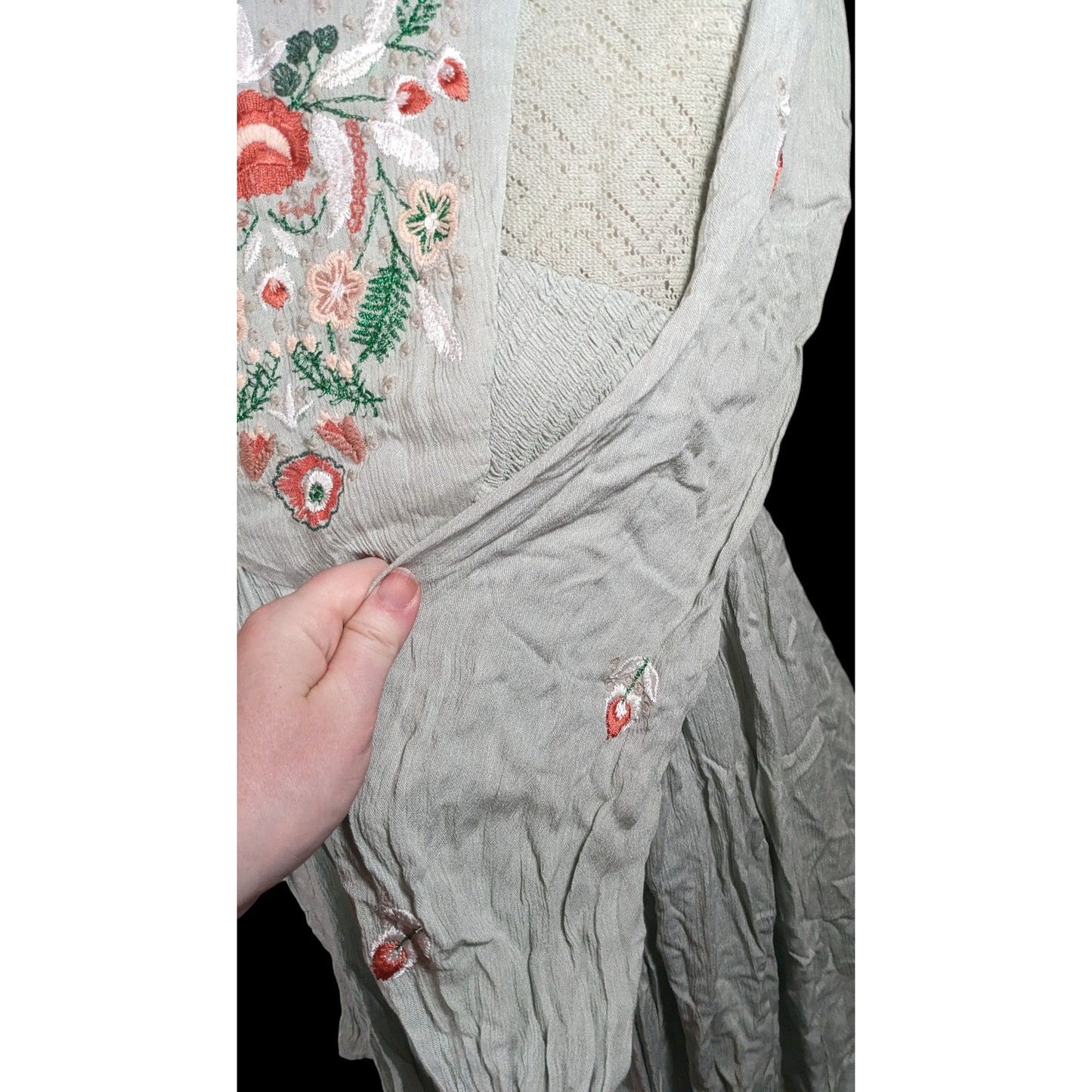 Free People Bohemian Floral Sage Dress With Embroidery