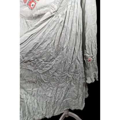 Free People Bohemian Floral Sage Dress With Embroidery