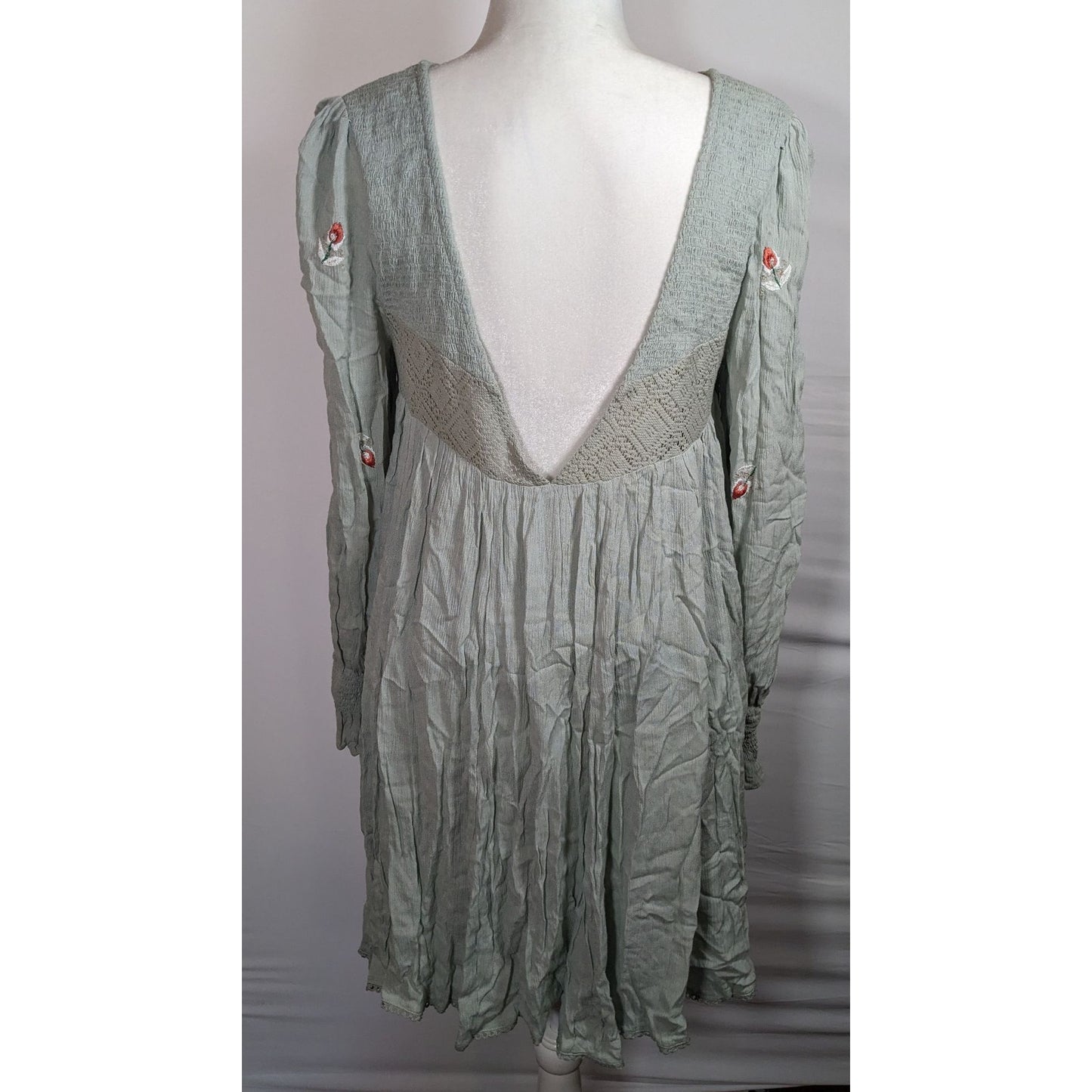 Free People Bohemian Floral Sage Dress With Embroidery