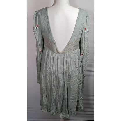 Free People Bohemian Floral Sage Dress With Embroidery