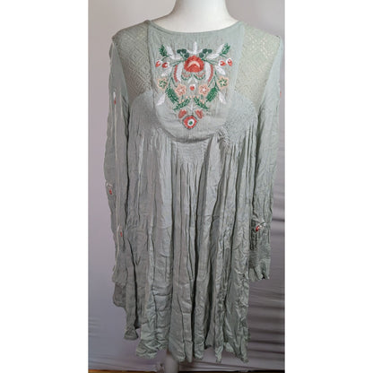 Free People Bohemian Floral Sage Dress With Embroidery