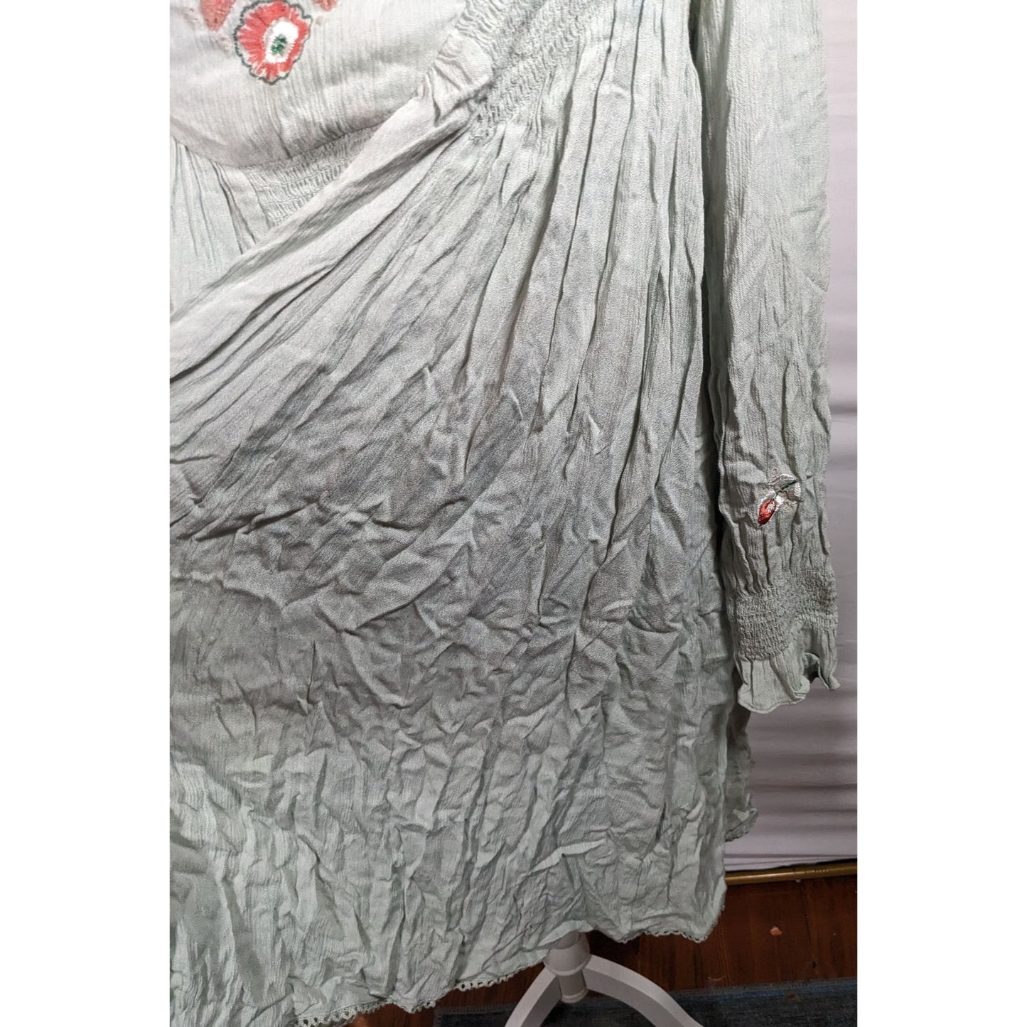 Free People Bohemian Floral Sage Dress With Embroidery