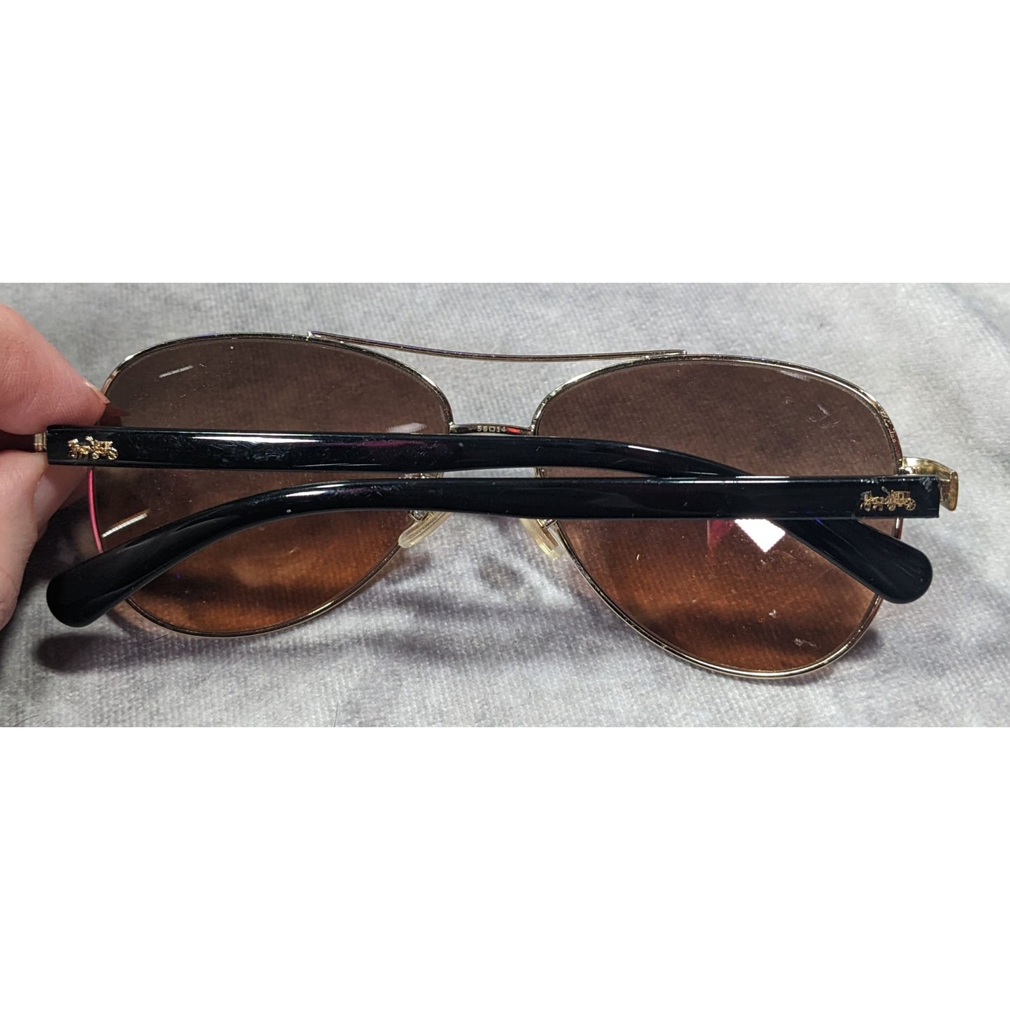 Coach Horse And Carriage Light Gold And Black Aviator Sunglasses