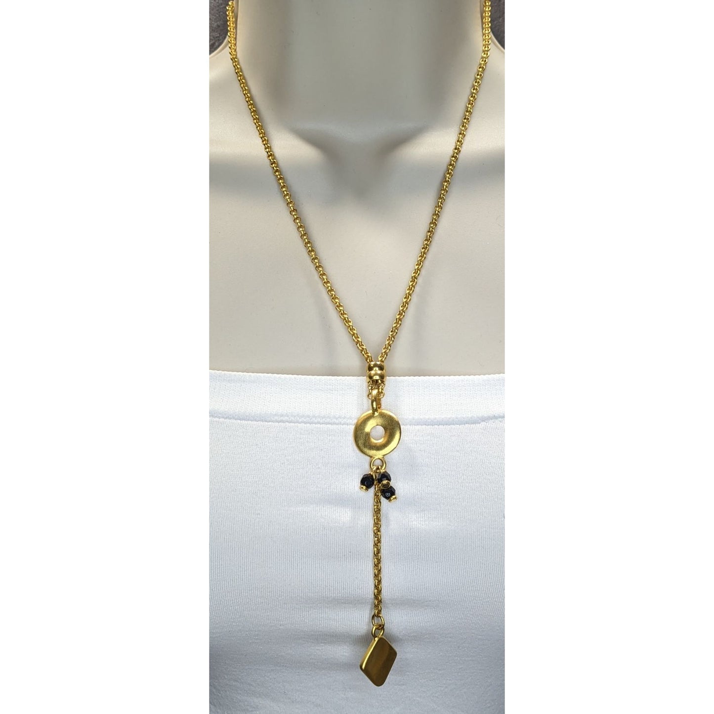 Bohemain Gold-Tone Y Drop Necklace With Geometric And Black Glass Charms