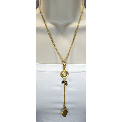 Bohemain Gold-Tone Y Drop Necklace With Geometric And Black Glass Charms