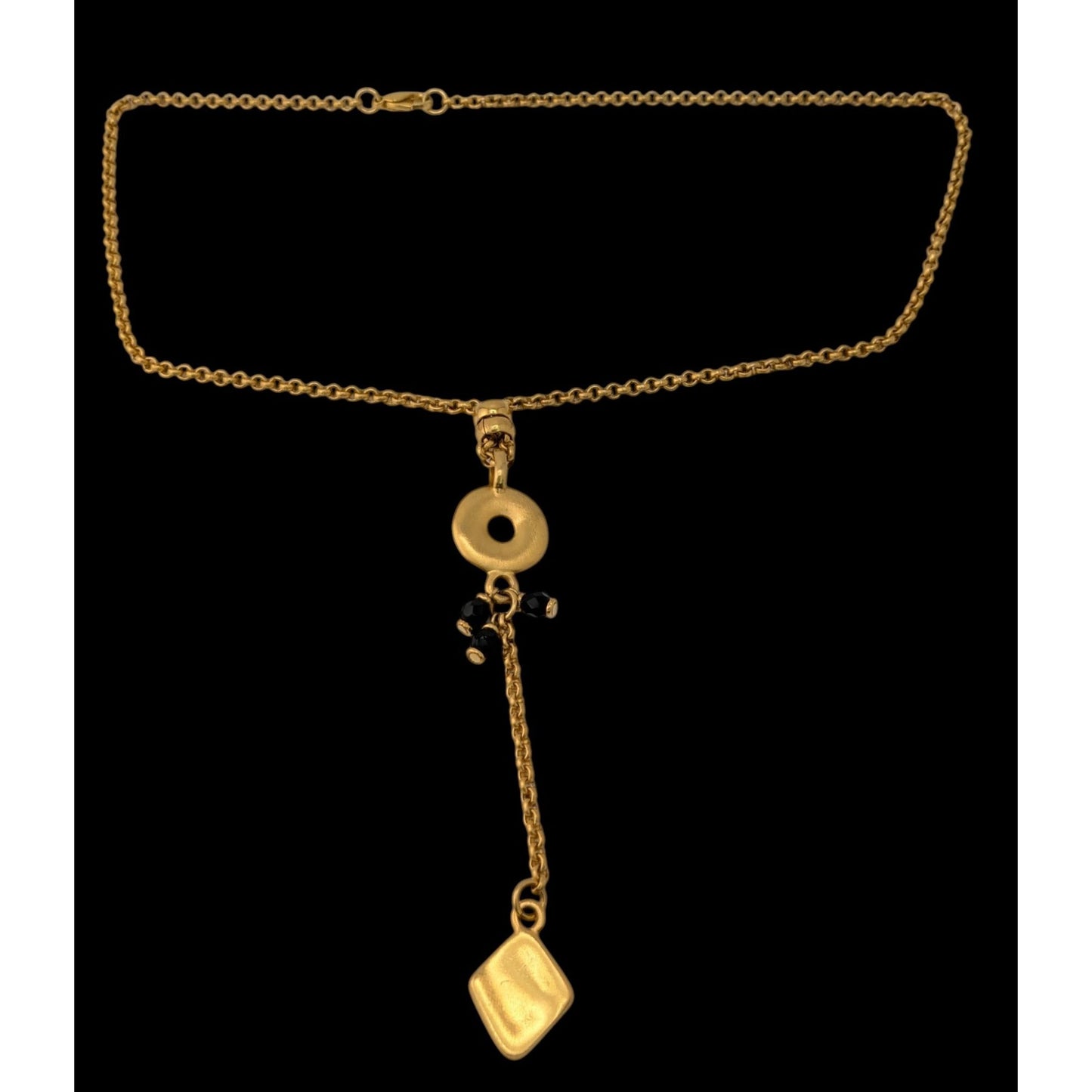 Bohemain Gold-Tone Y Drop Necklace With Geometric And Black Glass Charms