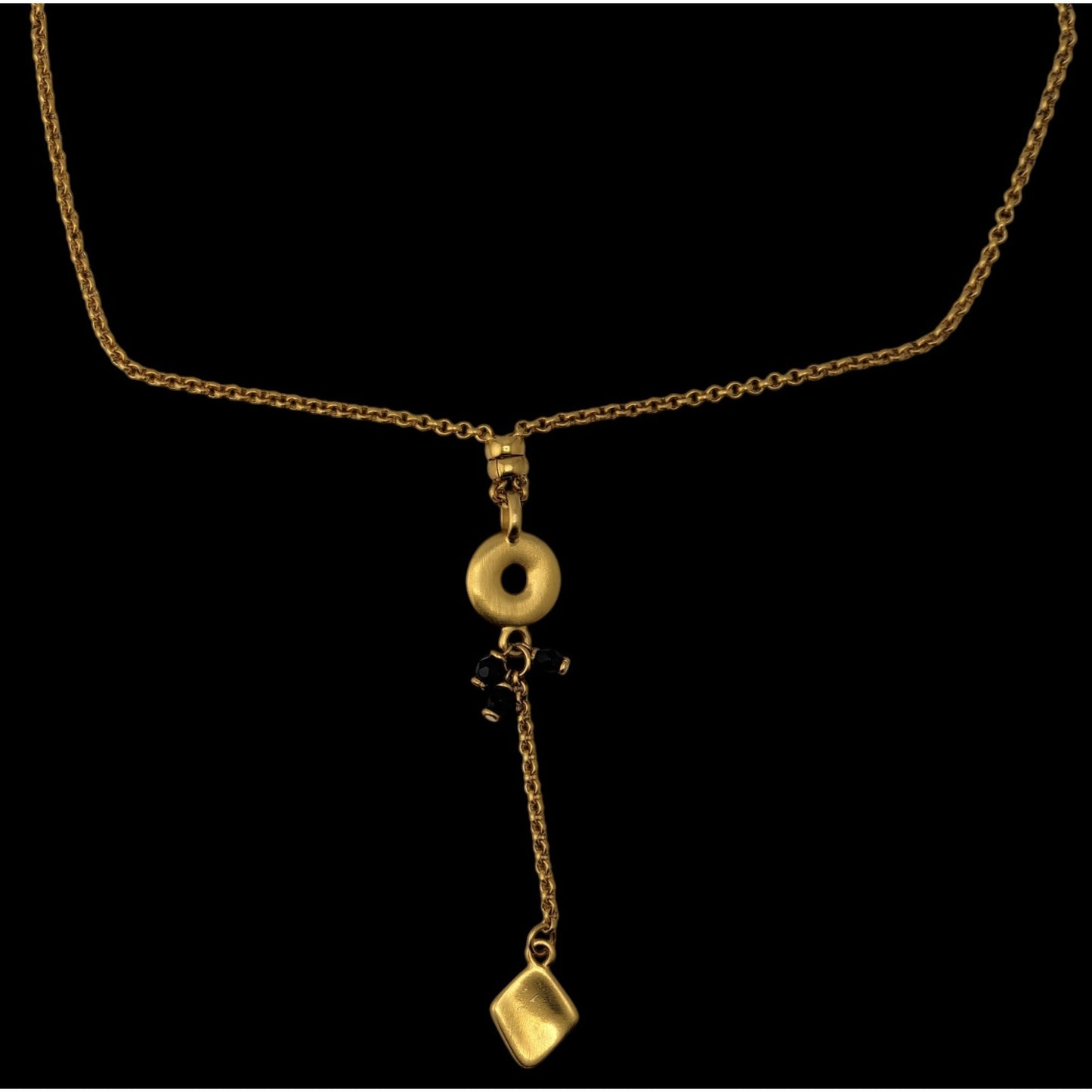 Bohemain Gold-Tone Y Drop Necklace With Geometric And Black Glass Charms