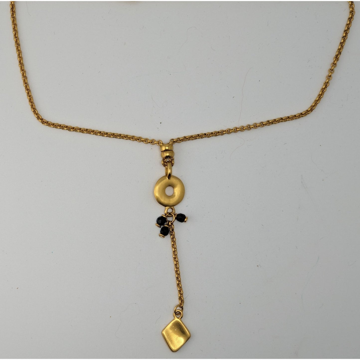 Bohemain Gold-Tone Y Drop Necklace With Geometric And Black Glass Charms