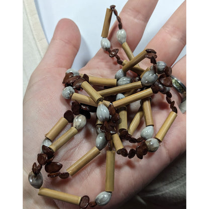 Rustic Wood Apple Seed And Jobs Tears Seed Necklace