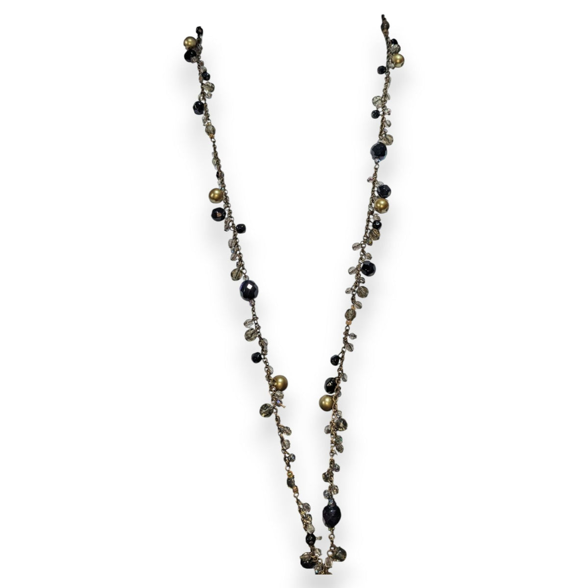 Premier Designs Vintage Glam Goth Black Gold Beaded Long Necklace 30 Inch