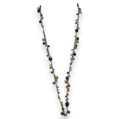Premier Designs Vintage Glam Goth Black Gold Beaded Long Necklace 30 Inch