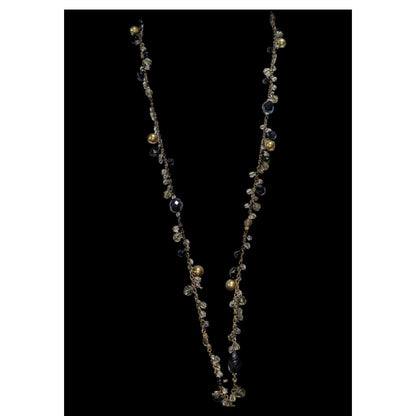 Premier Designs Vintage Glam Goth Black Gold Beaded Long Necklace 30 Inch