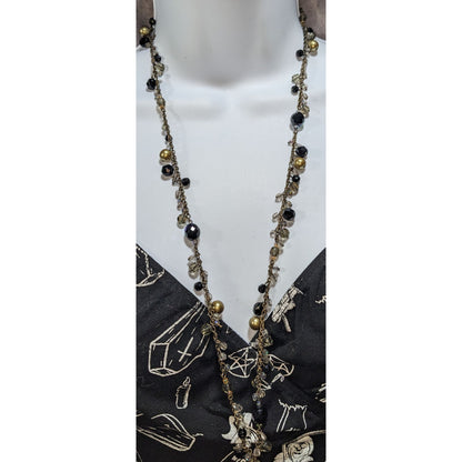 Premier Designs Vintage Glam Goth Black Gold Beaded Long Necklace 30 Inch