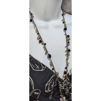 Premier Designs Vintage Glam Goth Black Gold Beaded Long Necklace 30 Inch