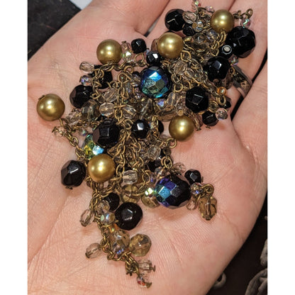 Premier Designs Vintage Glam Goth Black Gold Beaded Long Necklace 30 Inch