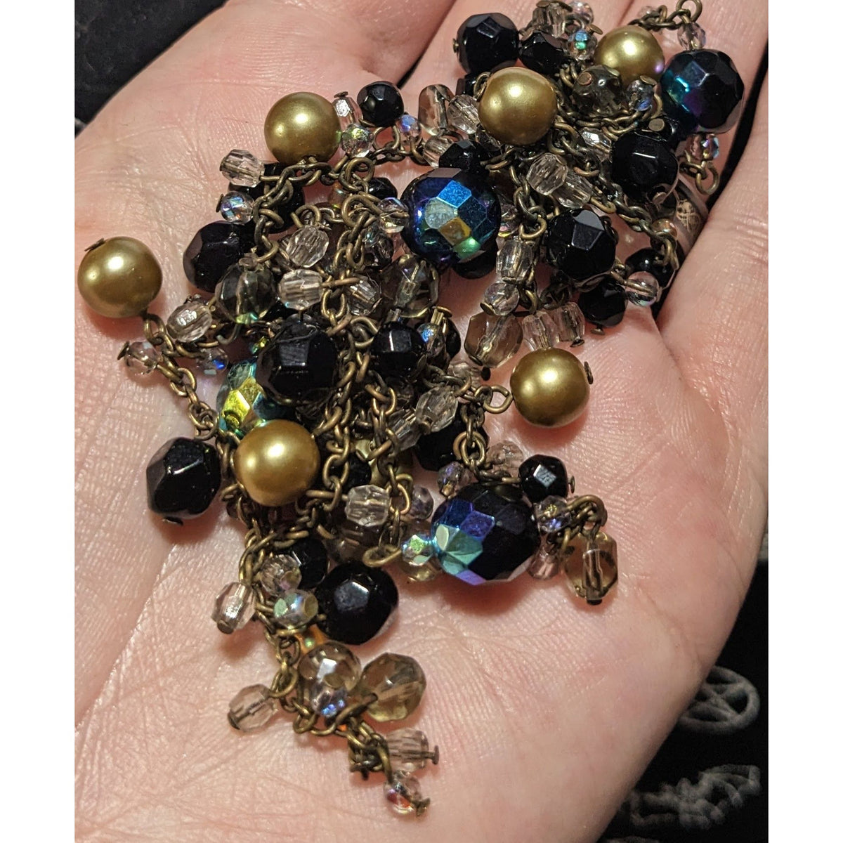 Premier Designs Vintage Glam Goth Black Gold Beaded Long Necklace 30 Inch