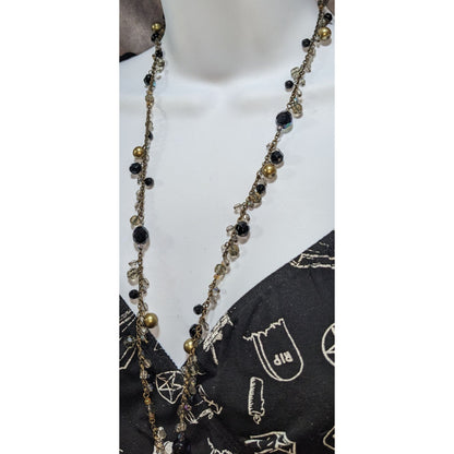 Premier Designs Vintage Glam Goth Black Gold Beaded Long Necklace 30 Inch