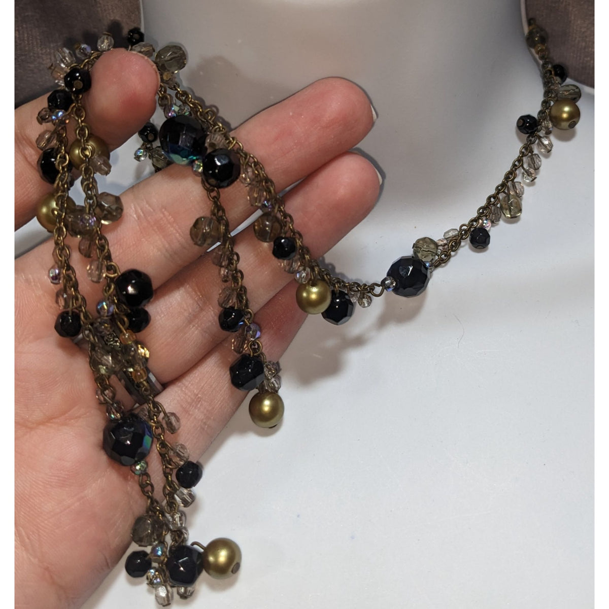 Premier Designs Vintage Glam Goth Black Gold Beaded Long Necklace 30 Inch