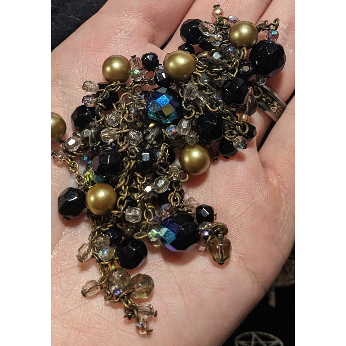 Premier Designs Vintage Glam Goth Black Gold Beaded Long Necklace 30 Inch