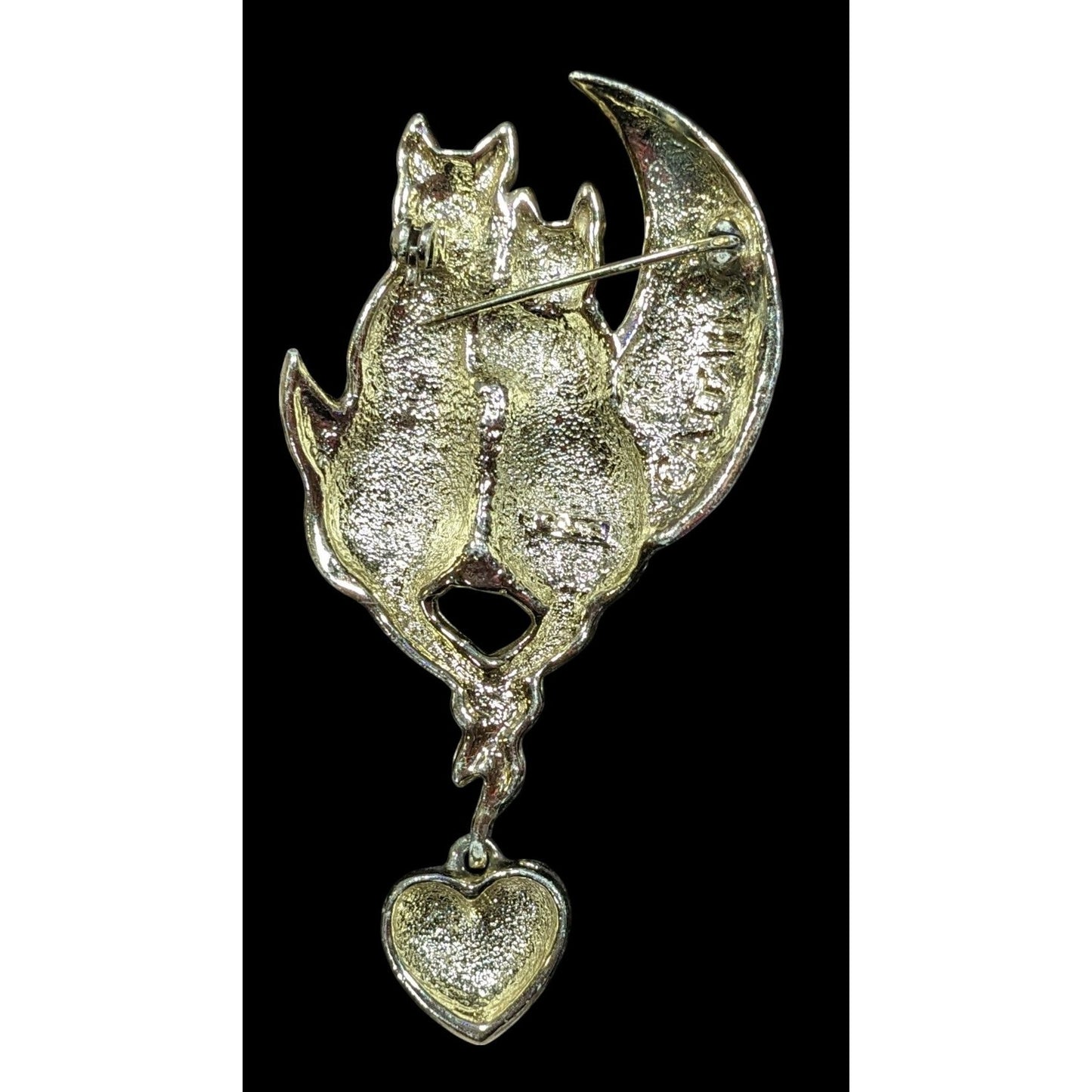 Vintage AJC Cattails Cats On the Moon Holding Tails Brooch