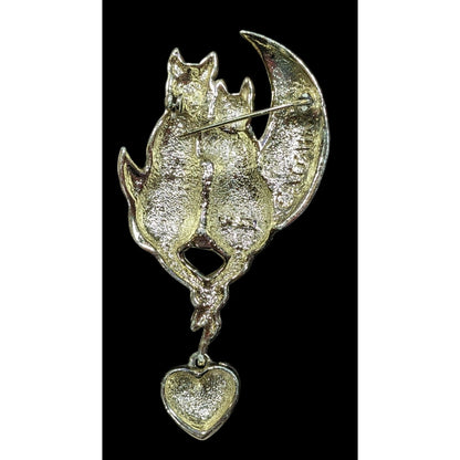 Vintage AJC Cattails Cats On the Moon Holding Tails Brooch