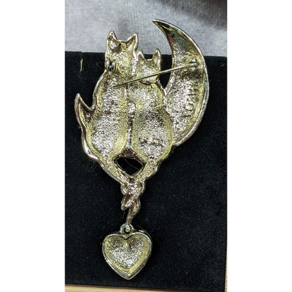 Vintage AJC Cattails Cats On the Moon Holding Tails Brooch