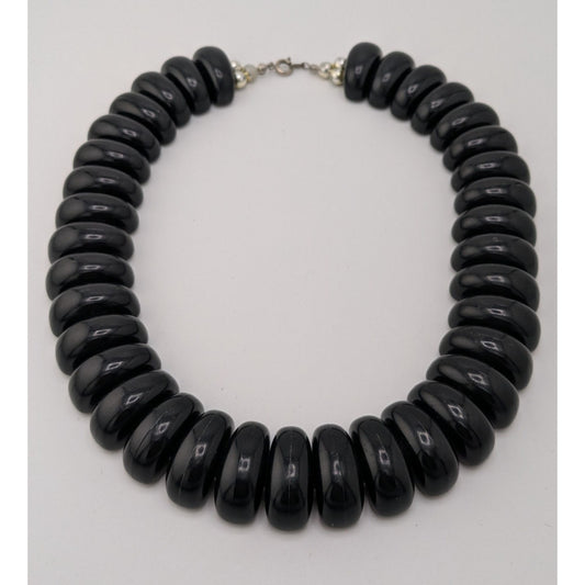 Vintage Corporate Goth Black Plastic Beaded Statement Necklace