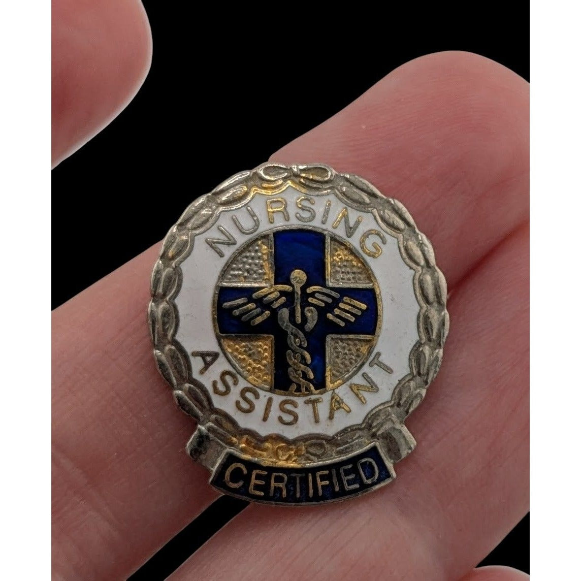 Certified Nursing Assistant Blue White And Silver Tone Brooch