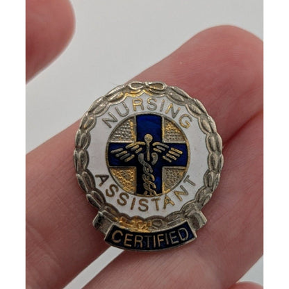 Certified Nursing Assistant Blue White And Silver Tone Brooch