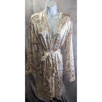 Elegant Apt. 9 Intimates Womens XL Silky Floral Paisley Robe With Tie Waist & Lace Trim 100% Polyester